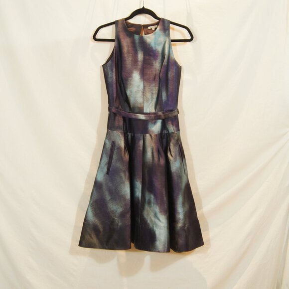 P.A.R.O.S.H. Wool/Silk Abstract Print Belted Fit Flare Dress Made Italy - Picture 1 of 7
